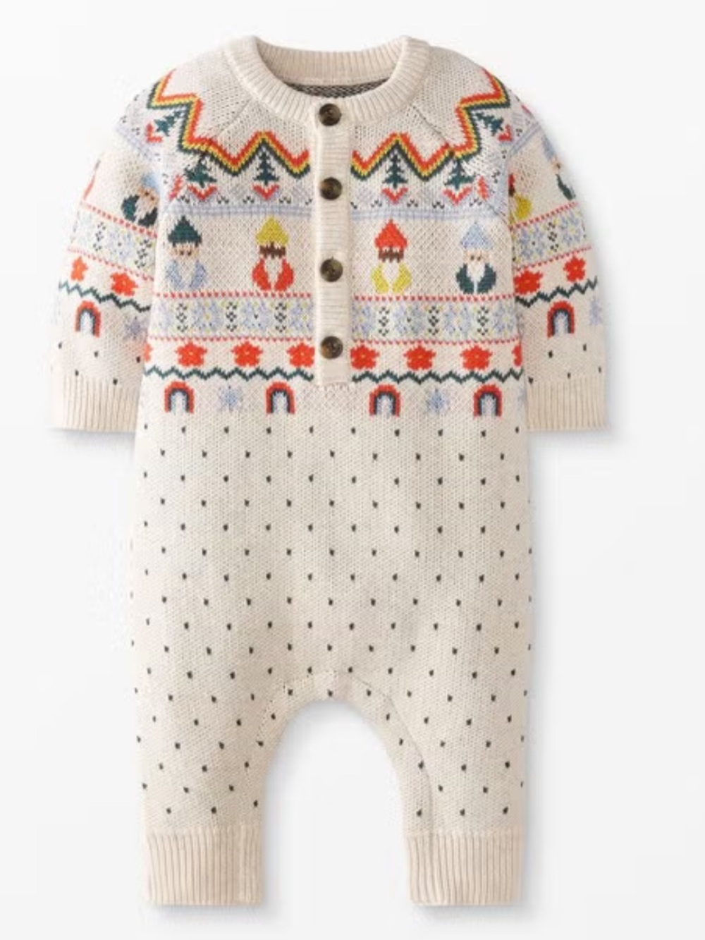 Hanna Andersson Cream Knit Gnome Holiday Romper